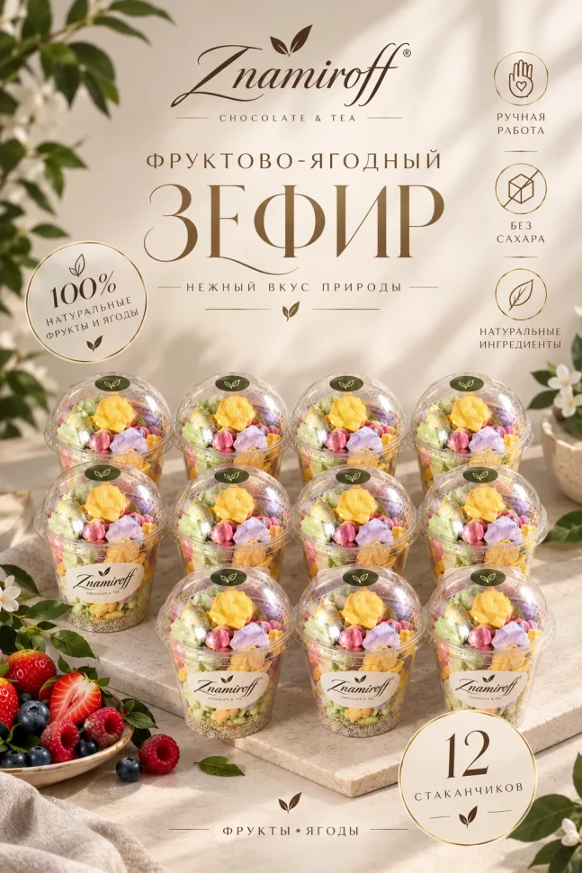  Зефир в стаканчиках без сахара(коробка 12шт по 100гр) в Пскове