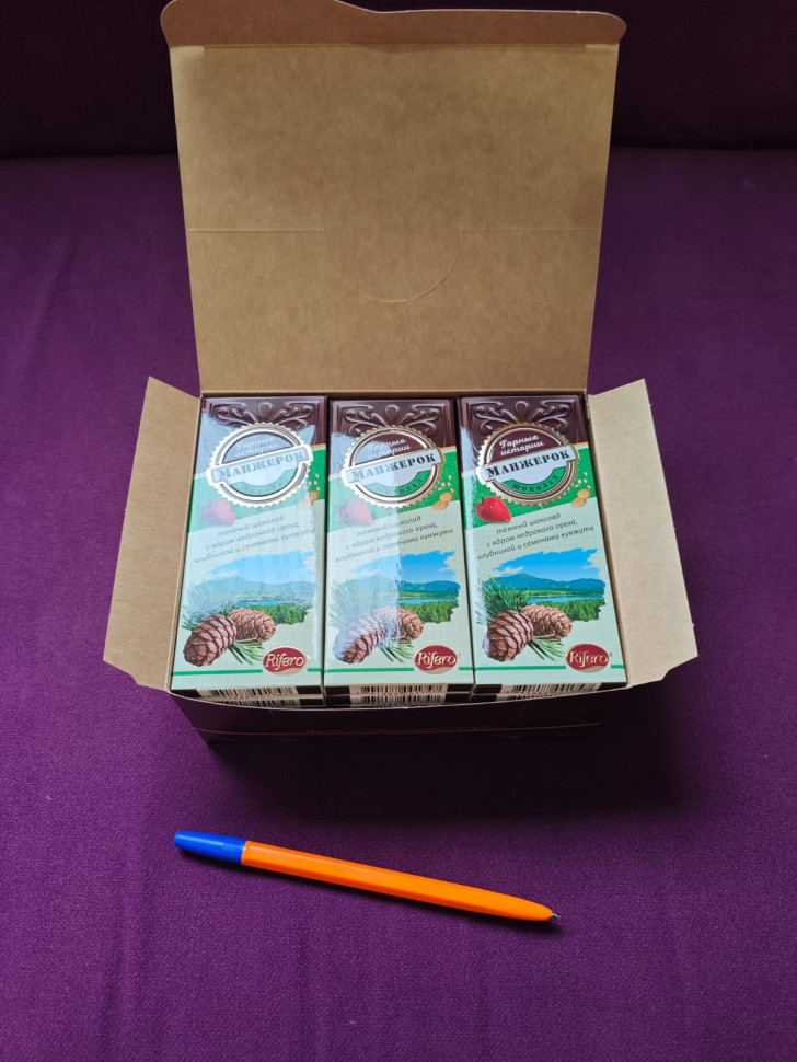  Риф и Ко Шоколадная плитка «Манжерок»(кедровые орехи, клубника, кунжут)  (блок 18шт по 55г)    в Пскове