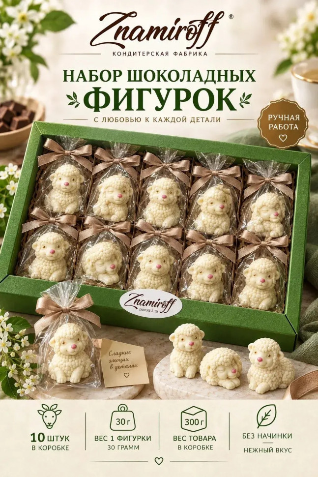  Фигурный шоколад набор Овечки из белого шоколада(10шт по 30г) в Пскове
